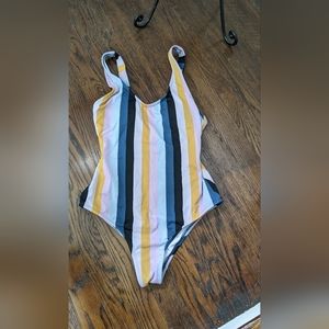 Striped One Piece Swim w/ Built-In Cups